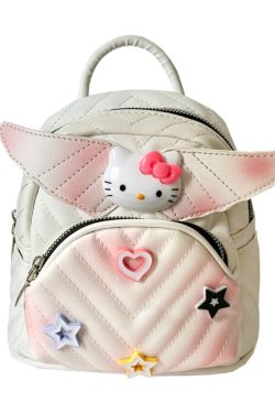Women's Diamond Quilted Embroidered KT Wings Backpack - Cute Casual 2024 Fashionable Bag