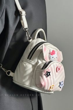 Women's Diamond Quilted Embroidered KT Wings Backpack - Cute Casual 2024 Fashionable Bag