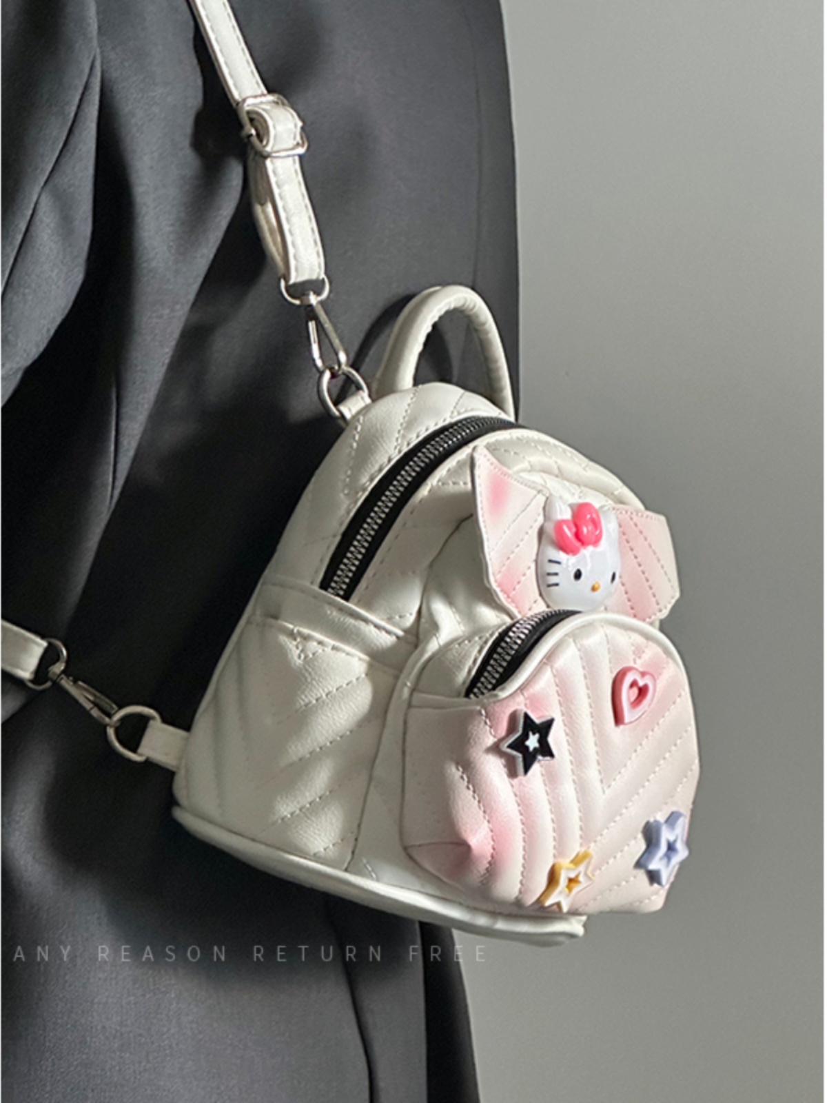Women's Diamond Quilted Embroidered KT Wings Backpack - Cute Casual 2024 Fashionable Bag Women's Diamond Quilted Embroidered KT Wings Backpack - Cute Casual 2024 Fashionable Bag