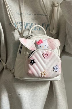 Women's Diamond Quilted Embroidered KT Wings Backpack - Cute Casual 2024 Fashionable Bag