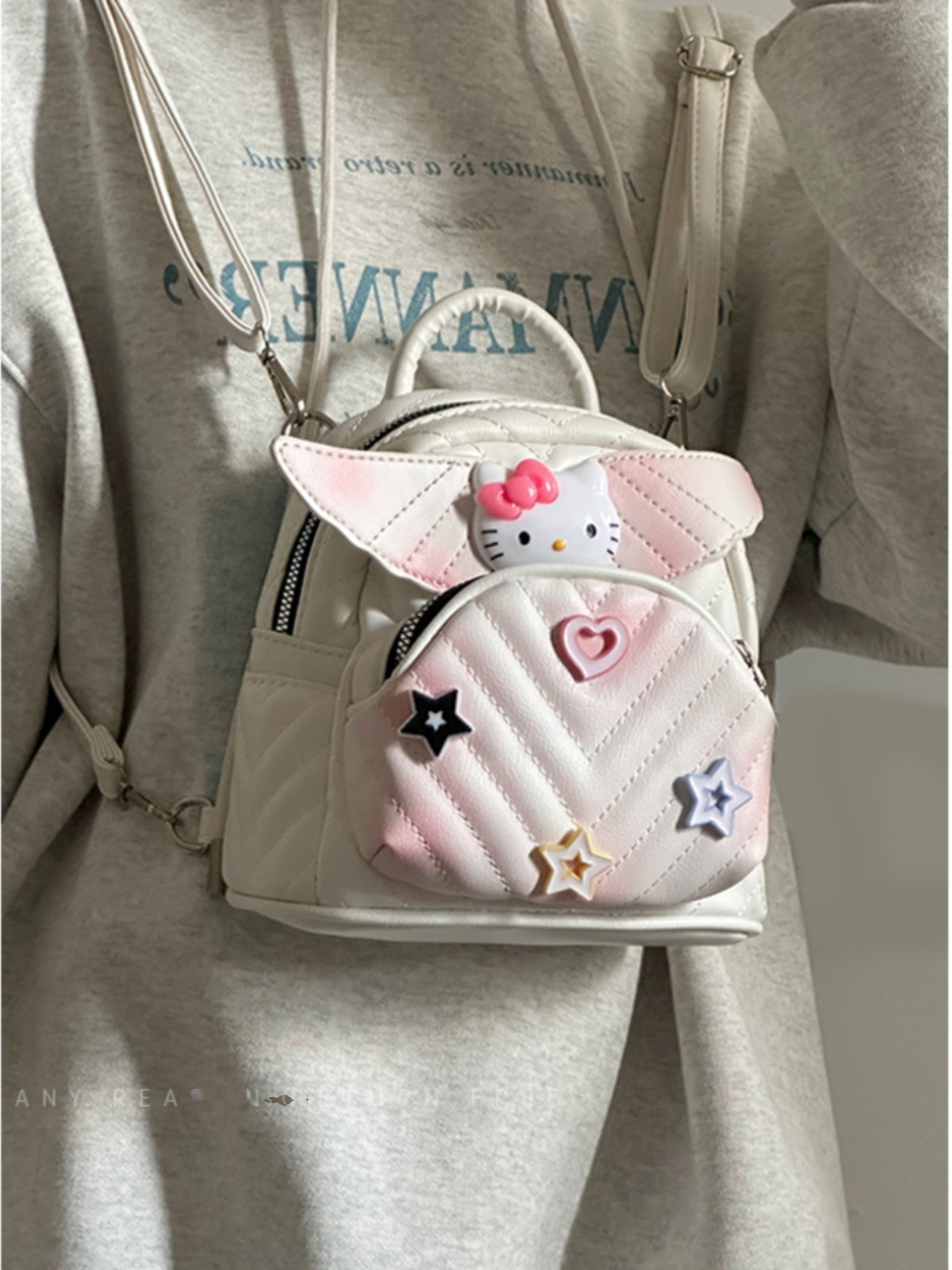 Women's Diamond Quilted Embroidered KT Wings Backpack - Cute Casual 2024 Fashionable Bag Women's Diamond Quilted Embroidered KT Wings Backpack - Cute Casual 2024 Fashionable Bag