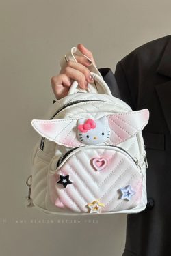 Women's Diamond Quilted Embroidered KT Wings Backpack - Cute Casual 2024 Fashionable Bag