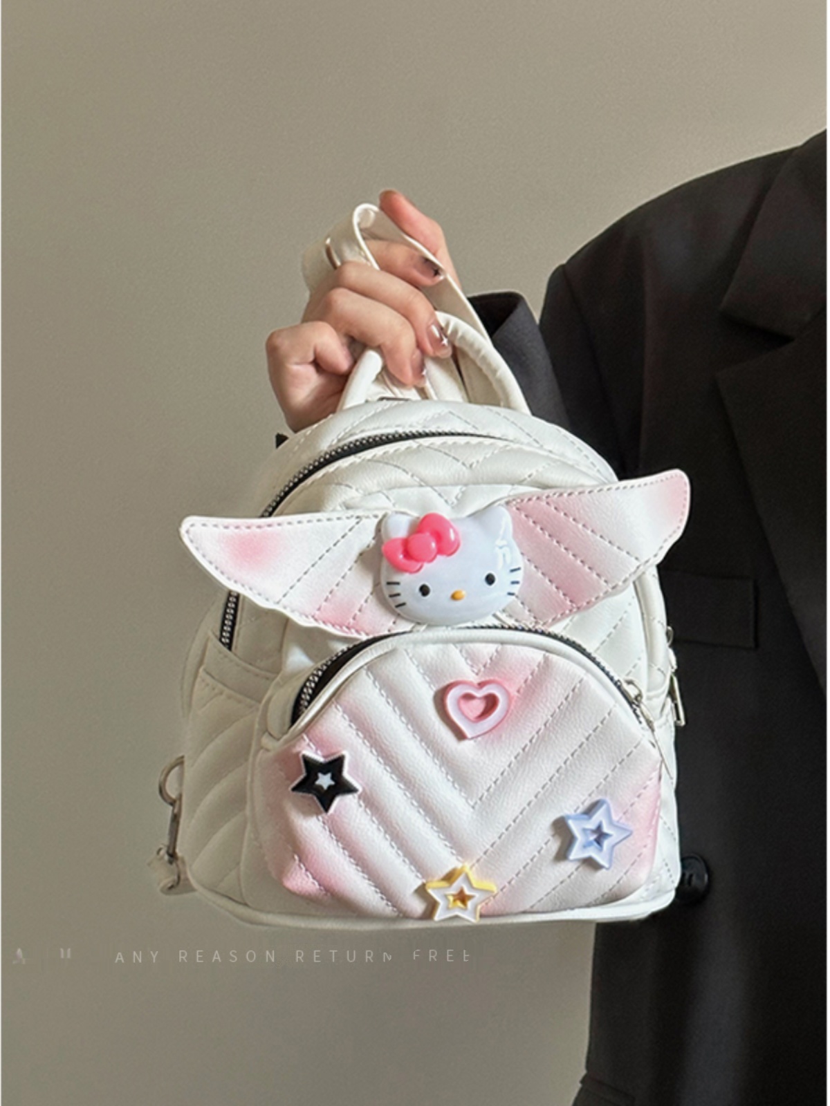 Women's Diamond Quilted Embroidered KT Wings Backpack - Cute Casual 2024 Fashionable Bag Women's Diamond Quilted Embroidered KT Wings Backpack - Cute Casual 2024 Fashionable Bag