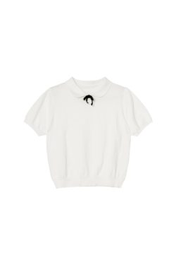 Women's Doll Collar Bow Short-Sleeve Knitted Top - Loose Fit Spring/Summer 2025, Cute and Simple Style