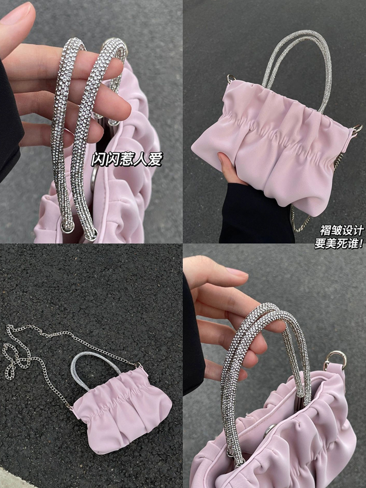 Women's Elegant Pleated Rhinestone Handheld Shoulder Bag, 2023 Summer Cloud Chain Crossbody Trend Women's Elegant Pleated Rhinestone Handheld Shoulder Bag, 2023 Summer Cloud Chain Crossbody Trend