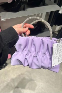 Women's Elegant Pleated Rhinestone Handheld Shoulder Bag, 2023 Summer Cloud Chain Crossbody Trend