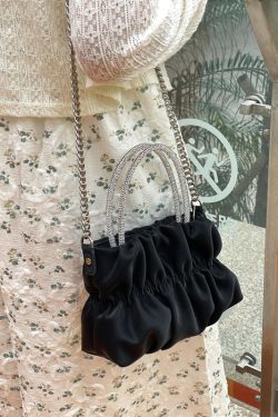 Women's Elegant Pleated Rhinestone Handheld Shoulder Bag, 2023 Summer Cloud Chain Crossbody Trend