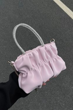 Women's Elegant Pleated Rhinestone Handheld Shoulder Bag, 2023 Summer Cloud Chain Crossbody Trend