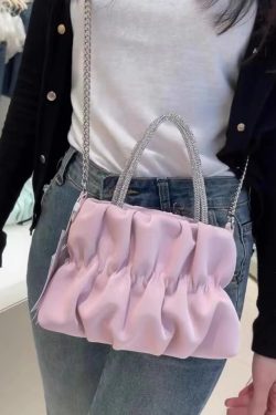 Women's Elegant Pleated Rhinestone Handheld Shoulder Bag, 2023 Summer Cloud Chain Crossbody Trend
