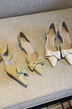 Women's Elegant Pointed Toe Bow Mid-Heel Shoes - Spring 2025 Versatile Hollow Slim Fit Commuting Style