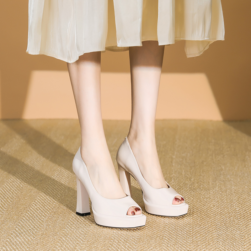 Women's Fish Mouth High Heels - Patent Leather Chunky Heel Shoes with Waterproof Platform, Spring/Summer 2025 Fashion Women's Fish Mouth High Heels - Patent Leather Chunky Heel Shoes with Waterproof Platform, Spring/Summer 2025 Fashion