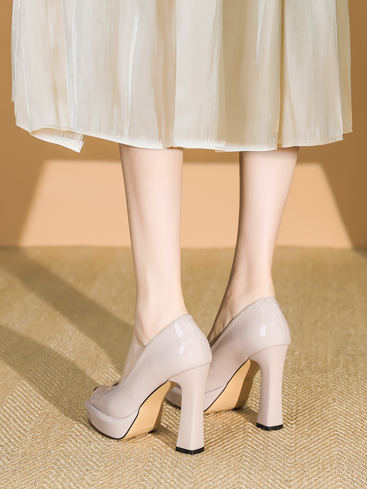 Women's Fish Mouth High Heels - Patent Leather Chunky Heel Shoes with Waterproof Platform, Spring/Summer 2025 Fashion Women's Fish Mouth High Heels - Patent Leather Chunky Heel Shoes with Waterproof Platform, Spring/Summer 2025 Fashion