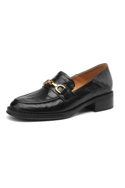 Women's Flat Loafers with Metal Buckle - Small Sheepskin Round Toe Slip-On Shoes in British Style for Spring/Summer