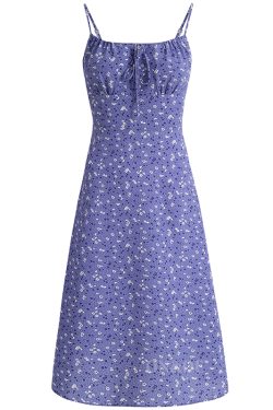 Women's Floral Spaghetti Strap Dress - French Style Long Purple Summer Dress for Vacation 2025 Temperament
