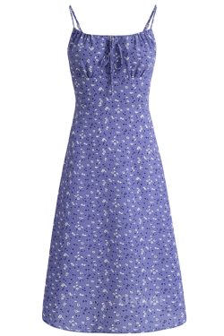 Women's Floral Spaghetti Strap Dress - French Style Long Purple Summer Dress for Vacation 2025 Temperament