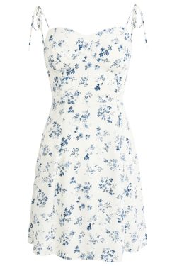Women's Floral Spaghetti Strap Short Dress - French Style Vacation Dress for Summer 2025 in White - Small Size