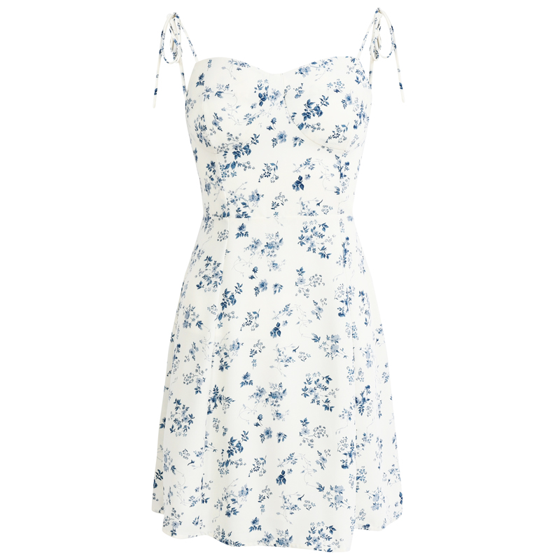 Women's Floral Spaghetti Strap Short Dress - French Style Vacation Dress for Summer 2025 in White - Small Size Women's Floral Spaghetti Strap Short Dress - French Style Vacation Dress for Summer 2025 in White - Small Size