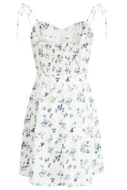 Women's Floral Spaghetti Strap Short Dress - French Style Vacation Dress for Summer 2025 in White - Small Size