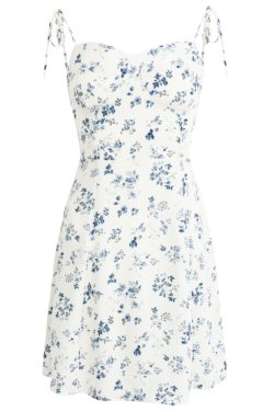 Women's Floral Spaghetti Strap Short Dress - French Style Vacation Dress for Summer 2025 in White - Small Size