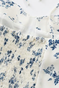 Women's Floral Spaghetti Strap Short Dress - French Style Vacation Dress for Summer 2025 in White - Small Size