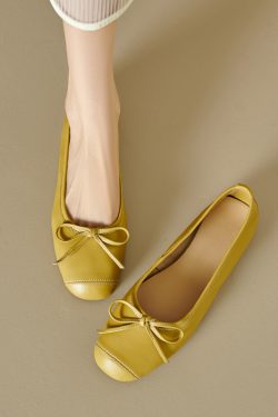 Women's French Lambskin Bow Flat Shoes - Round Toe Ballet Style, Soft Comfort, Chic Grandma Shoes, Perfect for Everyday Wear