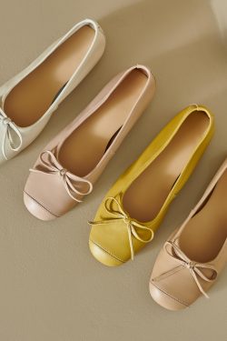 Women's French Lambskin Bow Flat Shoes - Round Toe Ballet Style, Soft Comfort, Chic Grandma Shoes, Perfect for Everyday Wear