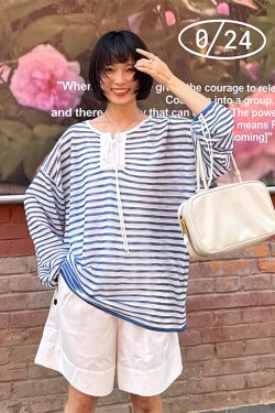 Women's French Striped Long Sleeve T-Shirt - 2025 Summer Lazy Style Sun Protection Cover-Up, Loose Casual Versatile Top