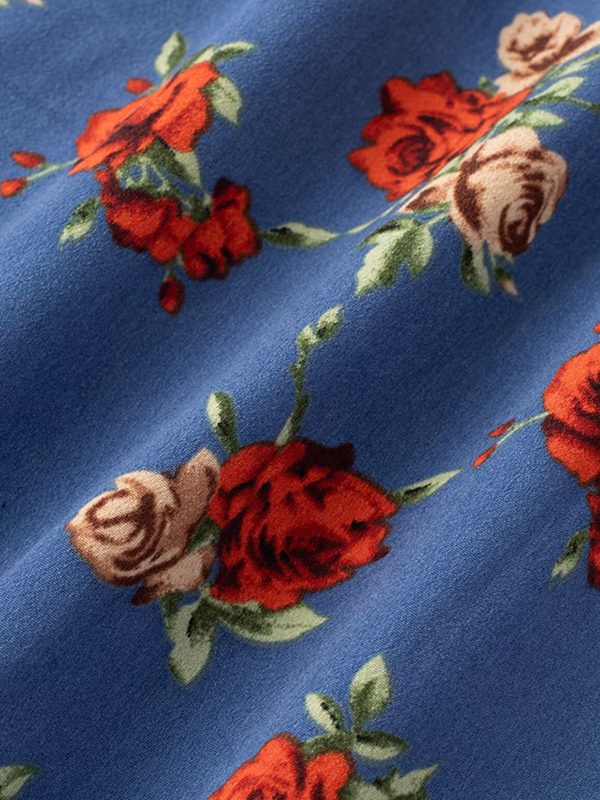 Women's French-Style Floral A-Line Dress - Blue V-Neck Vacation Dress for Summer 2025 - Chic 90s Inspired Fashion Women's French-Style Floral A-Line Dress - Blue V-Neck Vacation Dress for Summer 2025 - Chic 90s Inspired Fashion