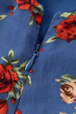 Women's French-Style Floral A-Line Dress - Blue V-Neck Vacation Dress for Summer 2025 - Chic 90s Inspired Fashion