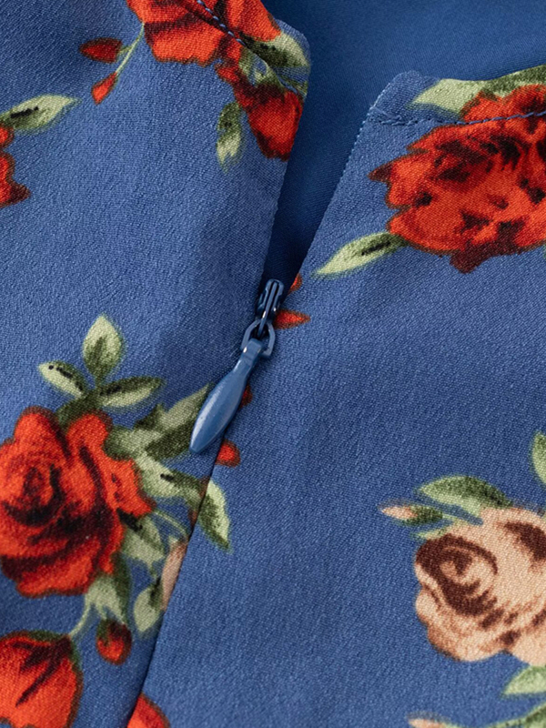 Women's French-Style Floral A-Line Dress - Blue V-Neck Vacation Dress for Summer 2025 - Chic 90s Inspired Fashion Women's French-Style Floral A-Line Dress - Blue V-Neck Vacation Dress for Summer 2025 - Chic 90s Inspired Fashion