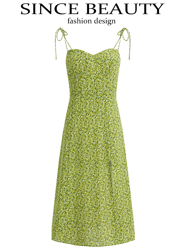 Women's French Style Green Summer Dress 2025 - High-End, Waist-Cinching, Slimming Design for Vacation and Everyday Wear Women's French Style Green Summer Dress 2025 - High-End, Waist-Cinching, Slimming Design for Vacation and Everyday Wear