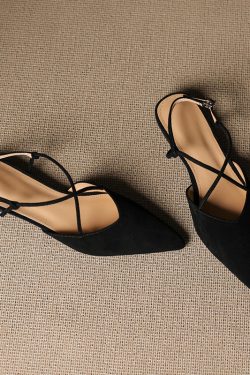 Women's Genuine Leather Backless Flat Sandals - French Pointed Cross-Strap Open-Toe Design, Low-Heeled Casual Loafers