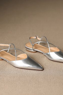 Women's Genuine Leather Backless Flat Sandals - French Pointed Cross-Strap Open-Toe Design, Low-Heeled Casual Loafers