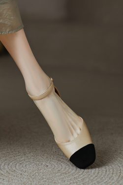 Women’s Genuine Leather Color-Blocking Open-Toe Sandals - Retro Chunky Mid-Heel Hollow Shoes for Summer Fashion