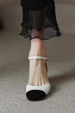 Women’s Genuine Leather Color-Blocking Open-Toe Sandals - Retro Chunky Mid-Heel Hollow Shoes for Summer Fashion