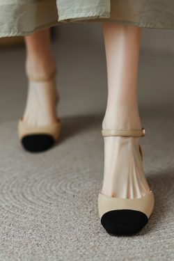 Women’s Genuine Leather Color-Blocking Open-Toe Sandals - Retro Chunky Mid-Heel Hollow Shoes for Summer Fashion