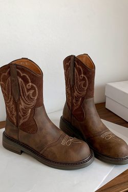 Women's Genuine Leather Embroidered Western Short Boots - British Retro Knight Style, Summer Martin Boots, European & American Fashion