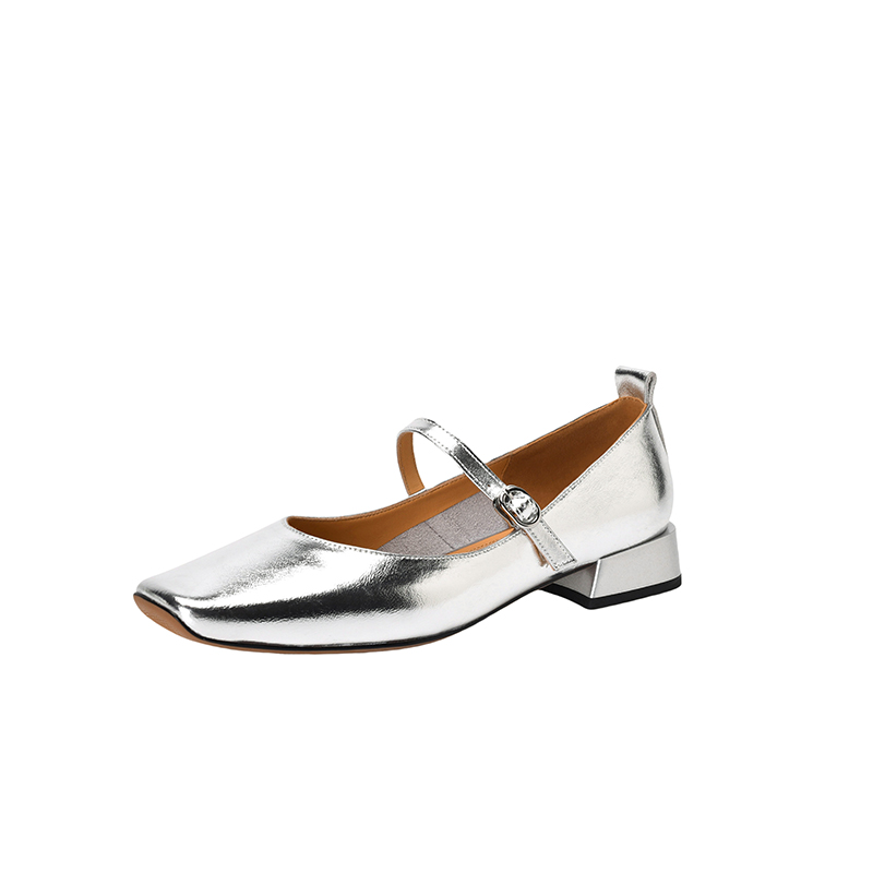 Women's Genuine Leather Low Heel Chunky Mary Jane Shoes - Silver Square Toe - Large Size - Summer 2025 Fashion Women's Genuine Leather Low Heel Chunky Mary Jane Shoes - Silver Square Toe - Large Size - Summer 2025 Fashion