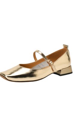 Women's Genuine Leather Low Heel Chunky Mary Jane Shoes - Silver Square Toe - Large Size - Summer 2025 Fashion