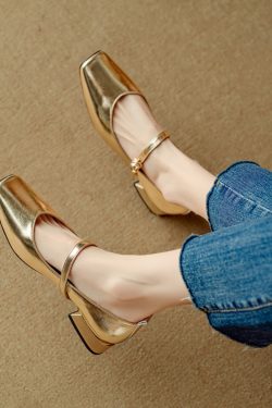 Women's Genuine Leather Low Heel Chunky Mary Jane Shoes - Silver Square Toe - Large Size - Summer 2025 Fashion