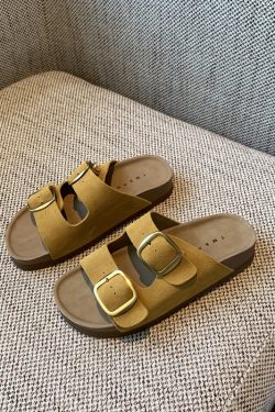 Women's Genuine Leather One-Strap Thick-Soled Outdoor Slides Sandals – Summer 2025 Soft Sole Footwear for Comfort and Style