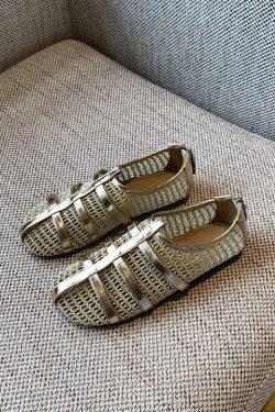 Women's Genuine Leather Roman Sandals 2025 Summer Hollow Mesh Back Zipper Flat Shoes, Boho Chic Style, Comfortable Footwear