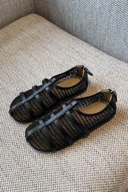 Women's Genuine Leather Roman Sandals 2025 Summer Hollow Mesh Back Zipper Flat Shoes, Boho Chic Style, Comfortable Footwear