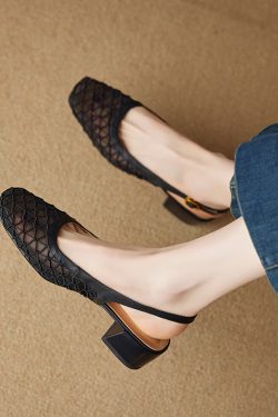 Women’s Genuine Leather Square-Toe Mesh Sandals - Breathable Mid-Heel Summer Footwear, Versatile Closed-Toe Style for 2025