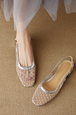 Women’s Genuine Leather Square-Toe Mesh Sandals - Breathable Mid-Heel Summer Footwear, Versatile Closed-Toe Style for 2025