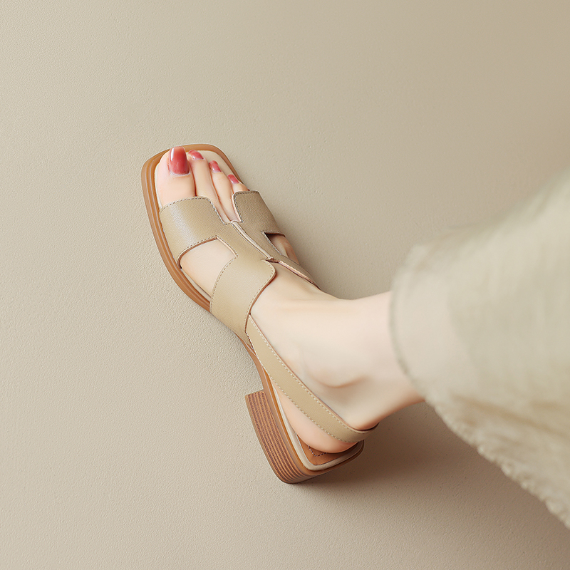 Women's Genuine Leather Square-Toe Open-Toe Sandals - Summer 2025 Mid-Chunky Heel One-Strap for Outdoor Style Women's Genuine Leather Square-Toe Open-Toe Sandals - Summer 2025 Mid-Chunky Heel One-Strap for Outdoor Style