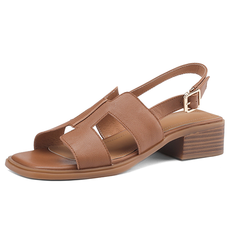 Women's Genuine Leather Square-Toe Open-Toe Sandals - Summer 2025 Mid-Chunky Heel One-Strap for Outdoor Style Women's Genuine Leather Square-Toe Open-Toe Sandals - Summer 2025 Mid-Chunky Heel One-Strap for Outdoor Style