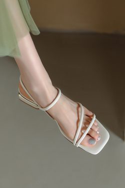 Women's Genuine Leather Square-Toe Open-Toe Sandals, Summer 2025 Fashion, Medium Chunky Heel, One-Strap Style