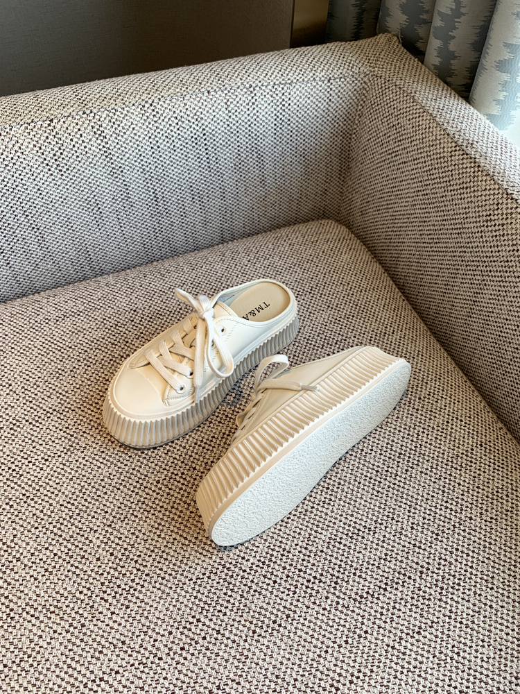 Women's Genuine Leather Thick-Soled Platform Slip-On Backless Outdoor Slippers - White 2025 Style Women's Genuine Leather Thick-Soled Platform Slip-On Backless Outdoor Slippers - White 2025 Style