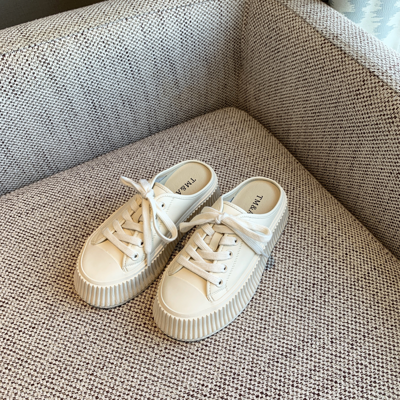 Women's Genuine Leather Thick-Soled Platform Slip-On Backless Outdoor Slippers - White 2025 Style Women's Genuine Leather Thick-Soled Platform Slip-On Backless Outdoor Slippers - White 2025 Style